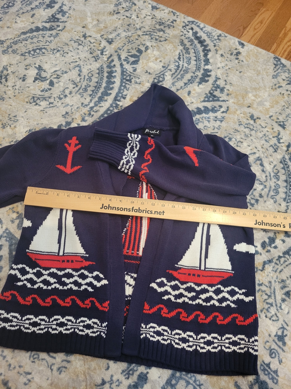 Marled Navy Blue Red White Nautical Cardigan Sweater NWT Medium - Picture 6 of 9